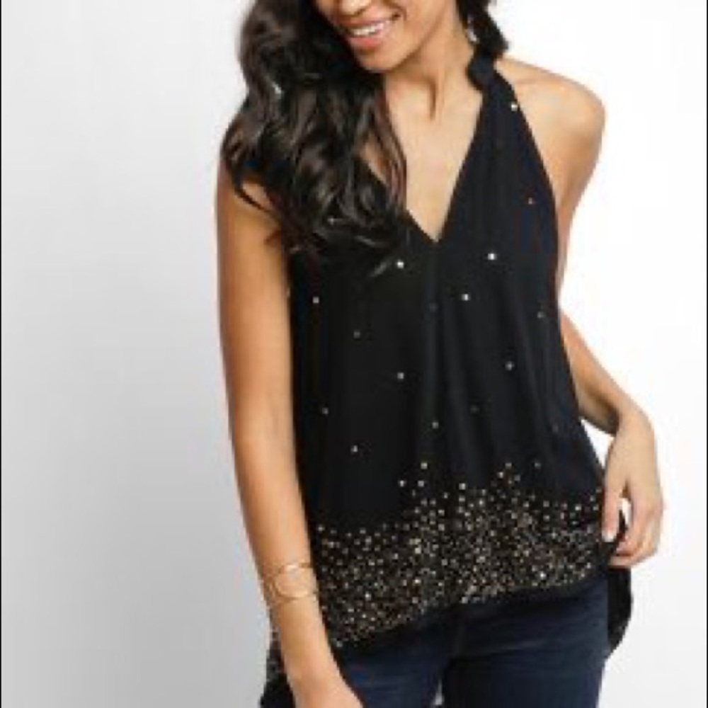 Chloe Oliver Black Cascade Sequin Halter Top